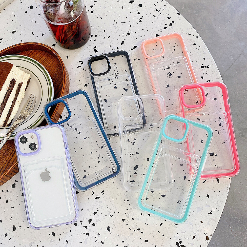Ốp iPhone Có Ngăn Đựng Thẻ Ốp TPU Trong Suốt Đơn Giản 3 Trong 1 + Khung Cạnh PC + Khung Ống Kính PC Bảo Vệ Chắc Chắn Có Thể Tháo Rời Cho iPhone 13 Pro Max 12 11 X XR XS Max 7 8 7Plus 8Plus vỏ Ốp iPhone SE 2000 [Lựa Chọn]