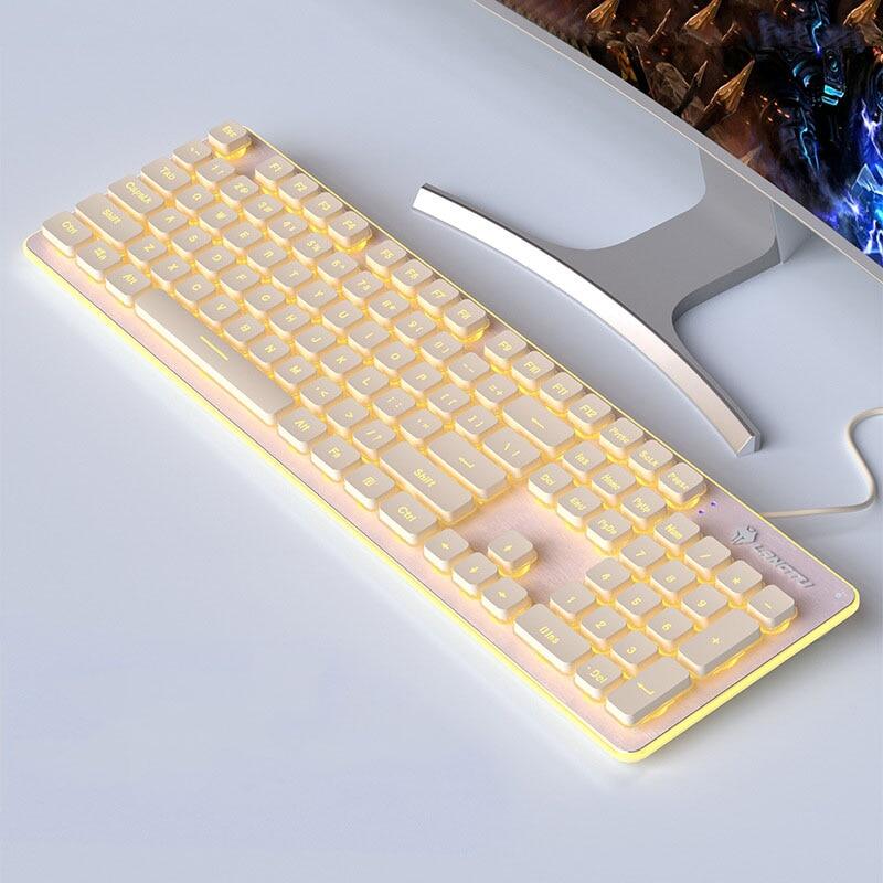 104 Keys Mute Click Wired Keyboard for Desktop Notebook PC Pink White