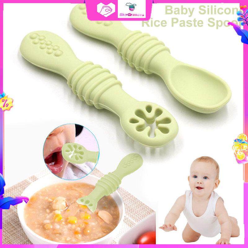 2pcs/pack Silicone Rice Paste Spoon, Baby Training Soft Head And