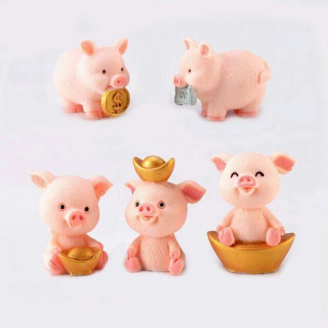 Set 5 Heo May Mắn, Heo Thần Tài Trang Trí Tiểu Cảnh, Chậu Cây, Làm Đồ Thủ Công, Trang Trí Bánh Gato (Gateau)