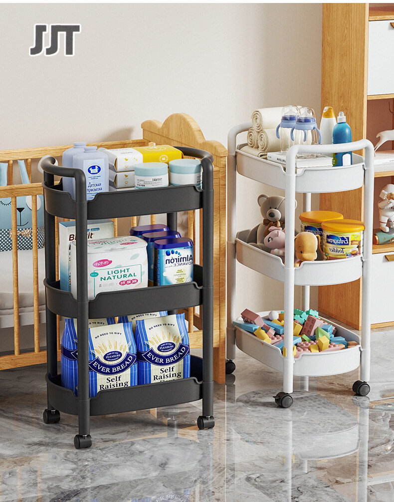 JJT Shelves Shelves With Wheels Kitchen Storage Shelves Plastic Shelves Kitchen Items shelf with wheels trolley 2/3/4 layer storage rack Add thick plastic drawers as well to help organize things.