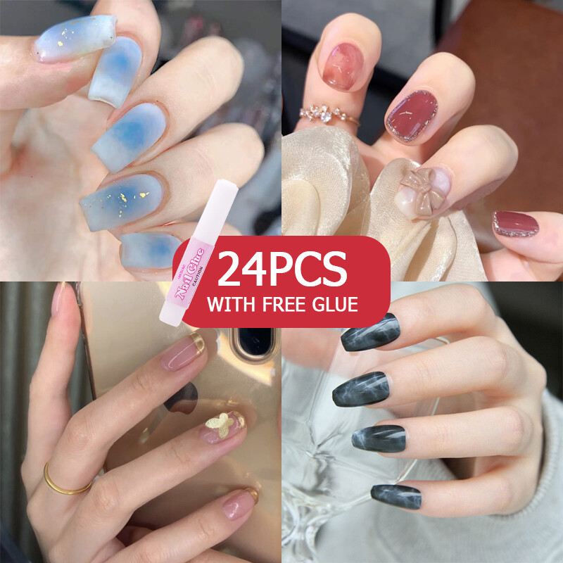 [Hàng Có Sẵn] 24 Miếng Dán Móng Tay Giả Thời Trang Móng Tay Có Keo Dán