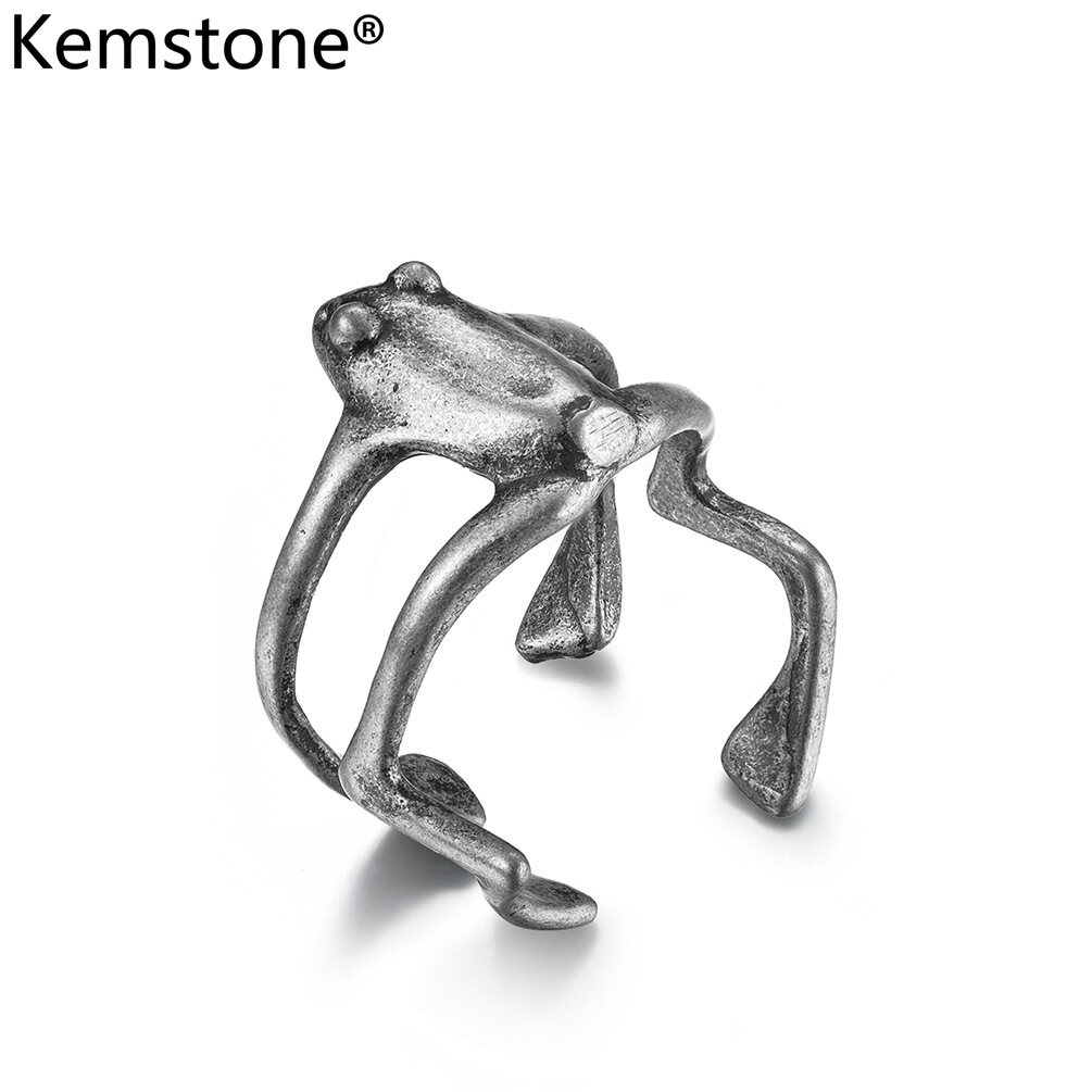 Kemstone nhẫn thép không gỉ hình ếch nhỏ trang sức cá tính hở điều chỉnh được cho nam