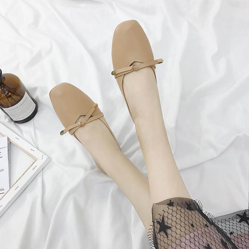 รองเท้าผู้หญิง2021ฤดูร้อนใหม่หนารองเท้ามีส้นลำลอง Retro Mary Jane รองเท้าสแควร์หัวปากตื้นเดี่ยวรองเท้าผู้หญิง