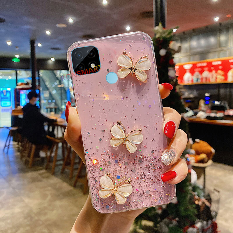 Konsmart vỏ Realme c21y C21 c25s C25 C20 C17 C15 C12 C11 Bling không gian ngôi sao lấp lánh với ốp điện thoại cho realme bướm Realme 6 5 narzo 30A nhựa TPU mềm linh hoạt