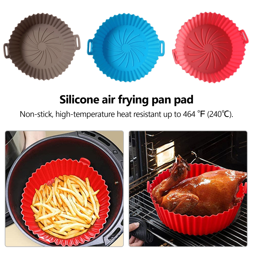 3 Gói Nồi Chiên Không Dầu Lót Silicone, Giỏ Chiên Không Khí Bằng Silicon 8 Inch Khay Nướng, Áp Dụng Cho Nồi Chiên Không Khí 3.2 - 6.5 QT, Phụ Kiện Chèn Lò Nướng Nấu Ăn Tái Sử Dụng