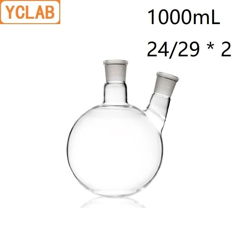 Zhangsigu yclab bình chưng cất 1000ml 24/29 hình xiên với hai cổ bình chưng cất miệng đất tiêu chuẩn đáy tròn