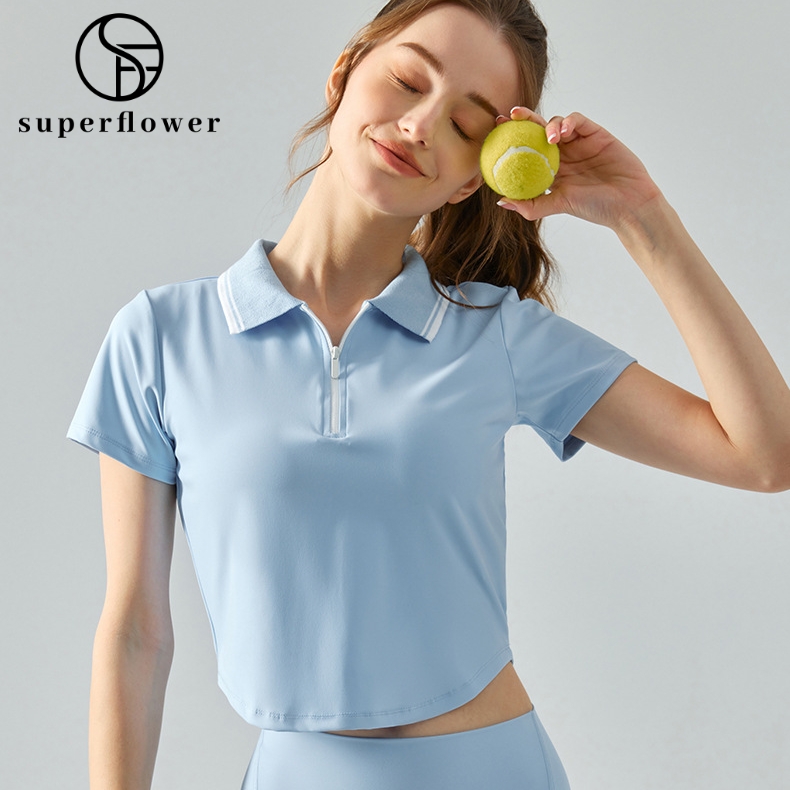 SUPERFLOWER Women's Short Sleeve Polo Shirt Outdoor Sports Top with Half Zipper for Golf Tennis Badminton Fitness ราคา 398 บาท*ส่งฟรี