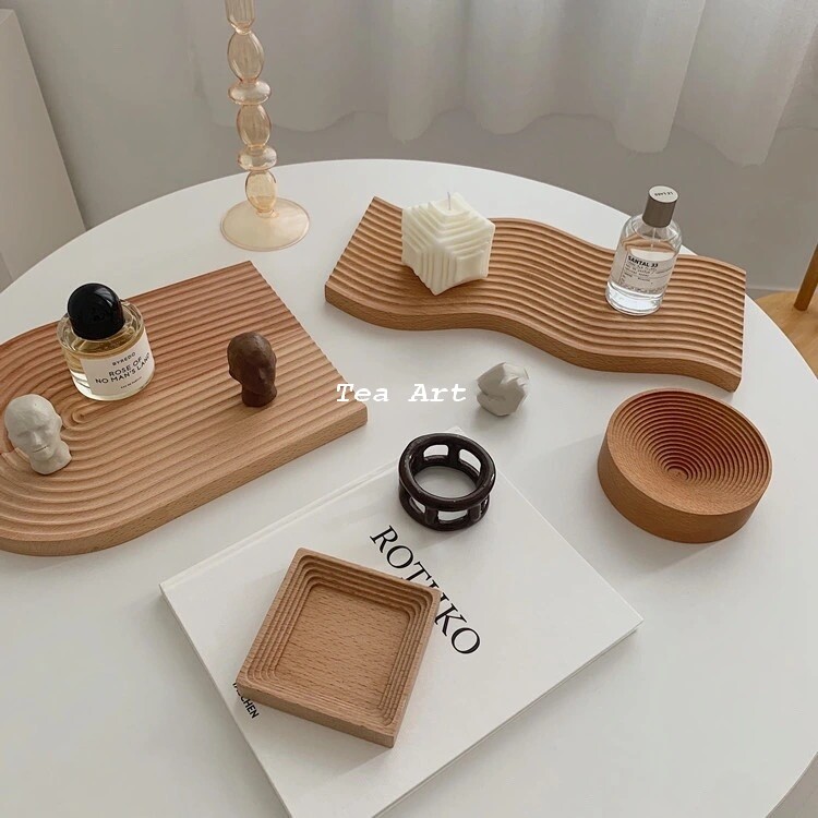 🔥Hàng sẵn sàng🔥Bắc Âu Gợn Sóng Nước Gỗ Đặc Breadboard Khay Hộ Gia Đình Beech Hương Liệu Lưu Trữ Nơi Chiều Trà Tấm Đĩa Ăn Tối Bảng Cắt