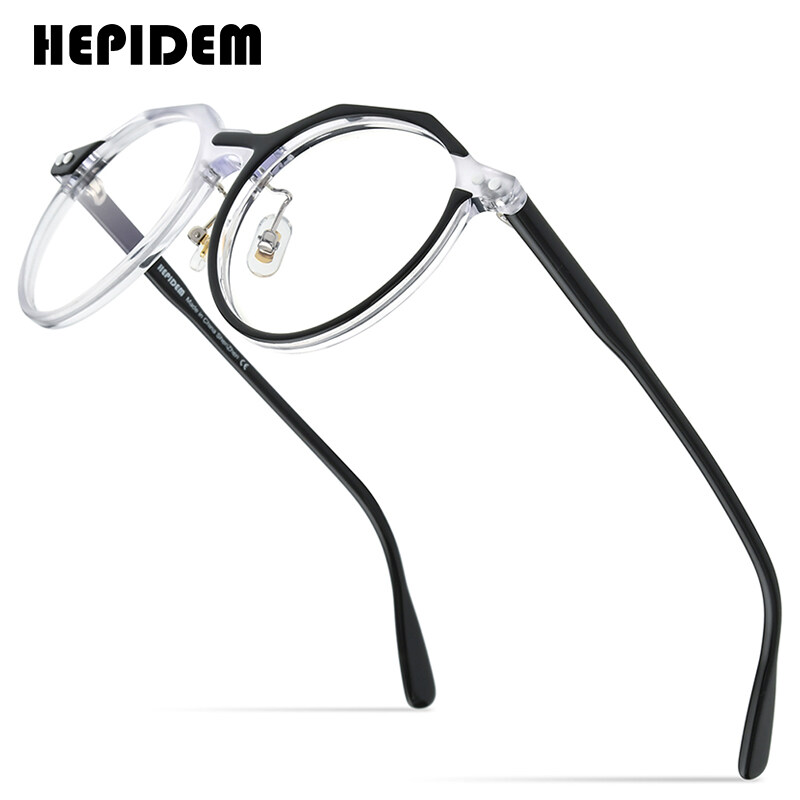 HEPIDEM Acetate Glasses Frame Men 2022 New Vintage Retro Round Eyeglasses