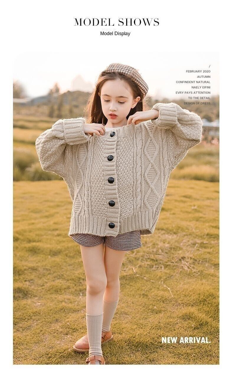 Girl's knitted cardigan 2021 new spring and autumn clothing Western style children and teens' clothing sweater coat for girls cotton knitwear