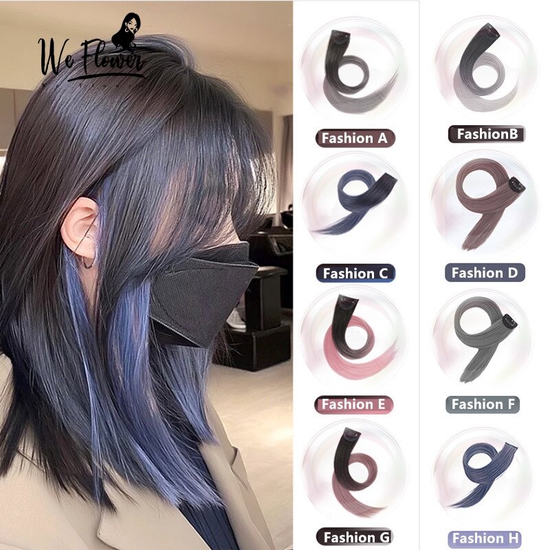 We Flower 1PC Gradient Color Long Straight Hair Extensions Heat-resistant Wigs for Women Girls Hair Styling Accessories