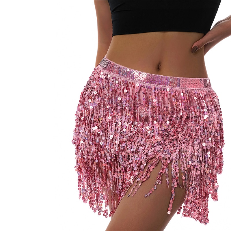 Phụ nữ bụng váy sequined FE váy ngắn với cạp có thể điều chỉnh dây đai váy ngắn cho màn trình diễn khiêu vũ tiệc khiêu vũ
