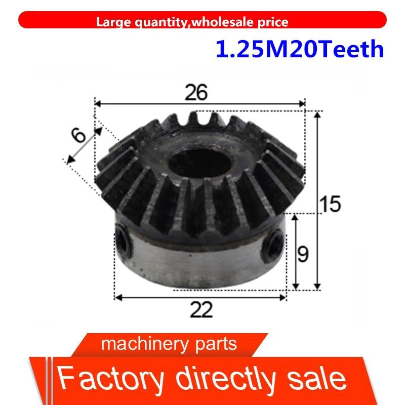 1 cái bánh răng côn 1.25 mô đun 20 răng có lỗ trong 8mm 10mm 90 độ bánh răng thép chuyển mạch truyền động lỗ vít m4