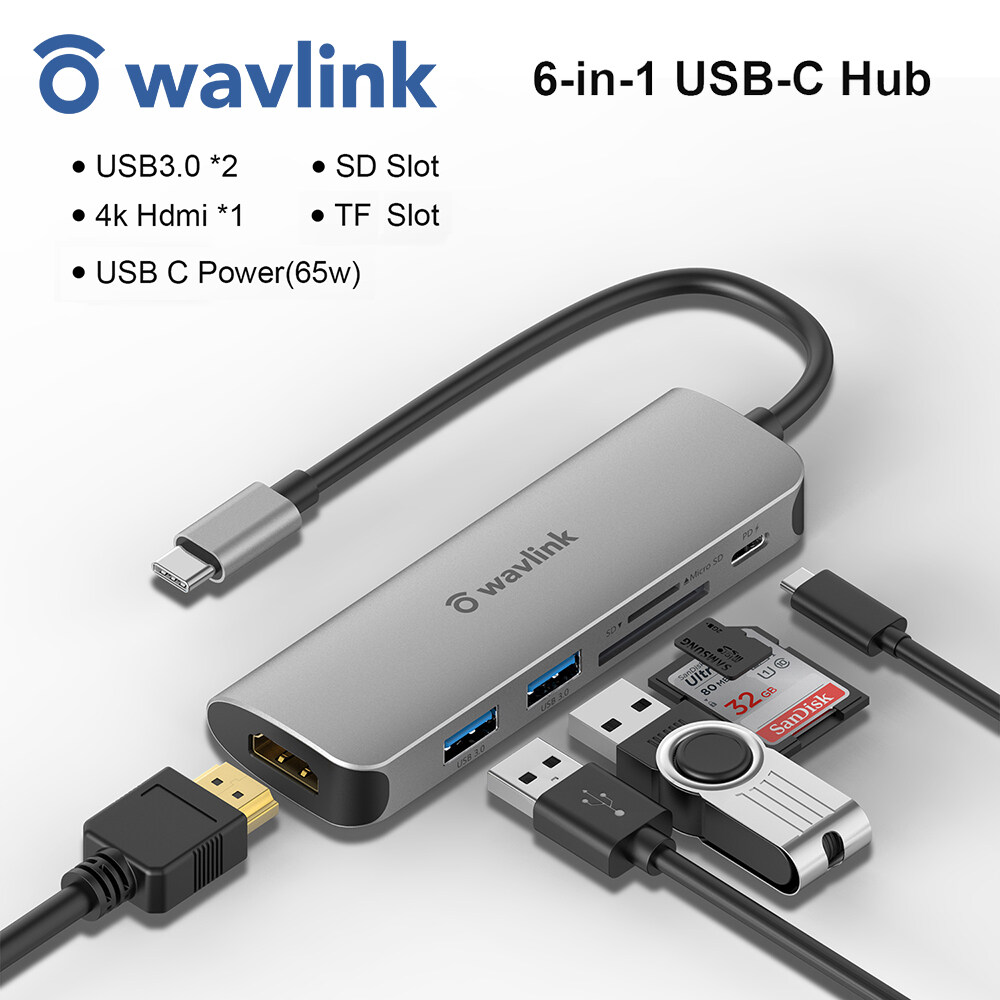 Wavlink USB C HUB(USB 3.0*5 USB C (65W)),ปลั๊กแอนด์เพลย์