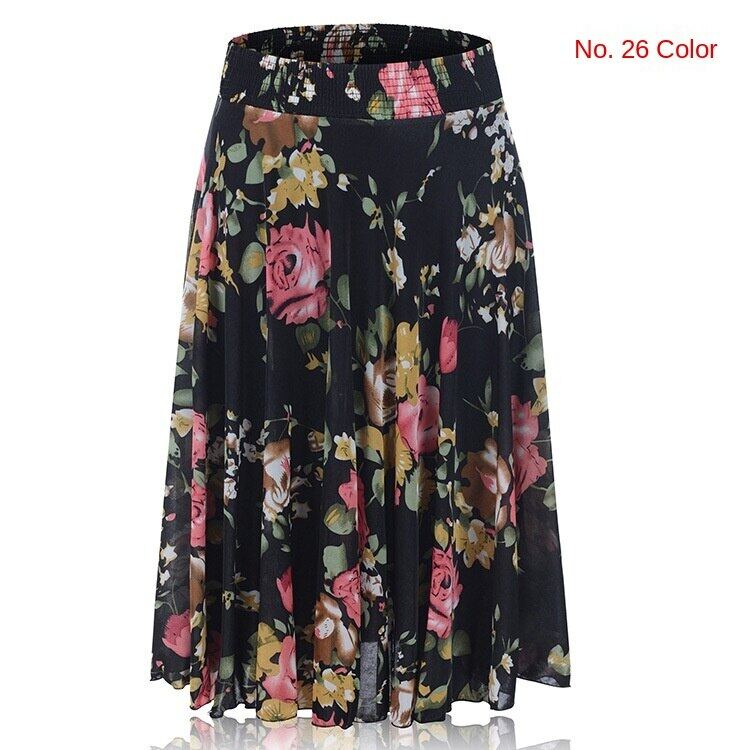 Middle-aged and elderly dancing dress women's summer skirt mid-length Mother's Ice Silk pleated skirt square dance skirt for the elderly