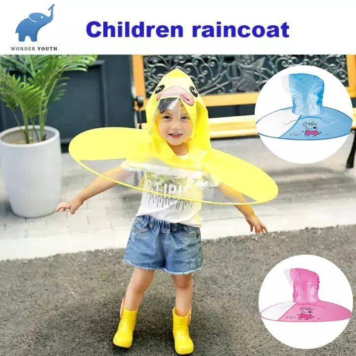 ชุดกันฝน เสื้อกันฝนเด็ก หมวกร่ม โปร่งใส กันน้ำ ชุดกันฝนเด็ก พร้อมหมวกการ์ตูน สามารถบีบอัดและพับได้ จัดเก็บง่าย เสื้อคลุมกันน้ำ 3 สี
