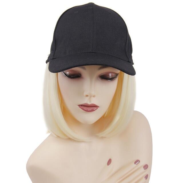 Baseball Cap Short Wigs for Women Heat Resistant Fiber Black Hair Wig with Hat Peruca Synthetic Bob Wig - ยี่ห้อ OEM ราคา 905 บาท*ส่งฟรี