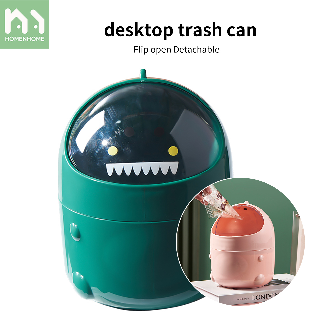 Homenhome Dinosaur Desktop Trash Can Household Living Room Flip-top Paper-basket Removable Debris Makeup Brush Storage Bucket ราคา 61 บาท*ส่งฟรี