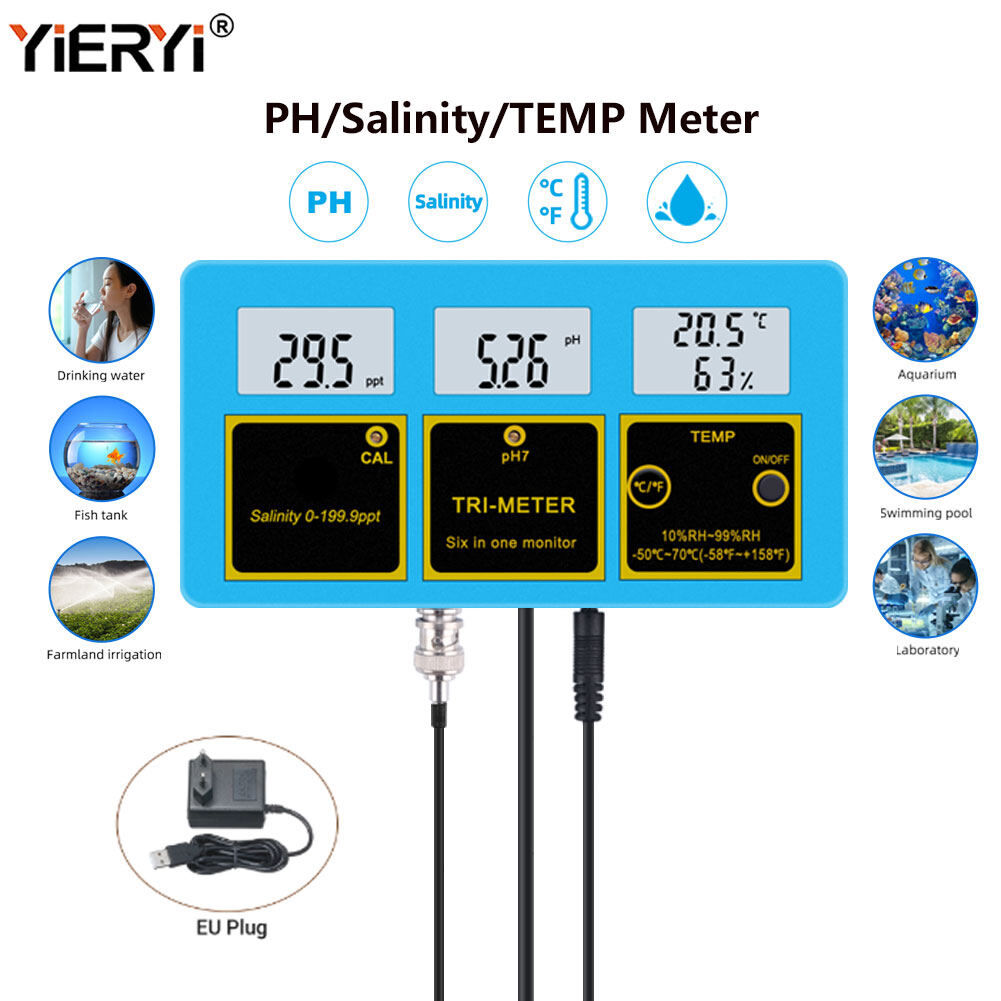 Máy đo độ ph/độ mặn/máy kiểm tra chất lượng nước yieryi máy đo nhiệt độ, 3 trong 1, có thể sạc lại