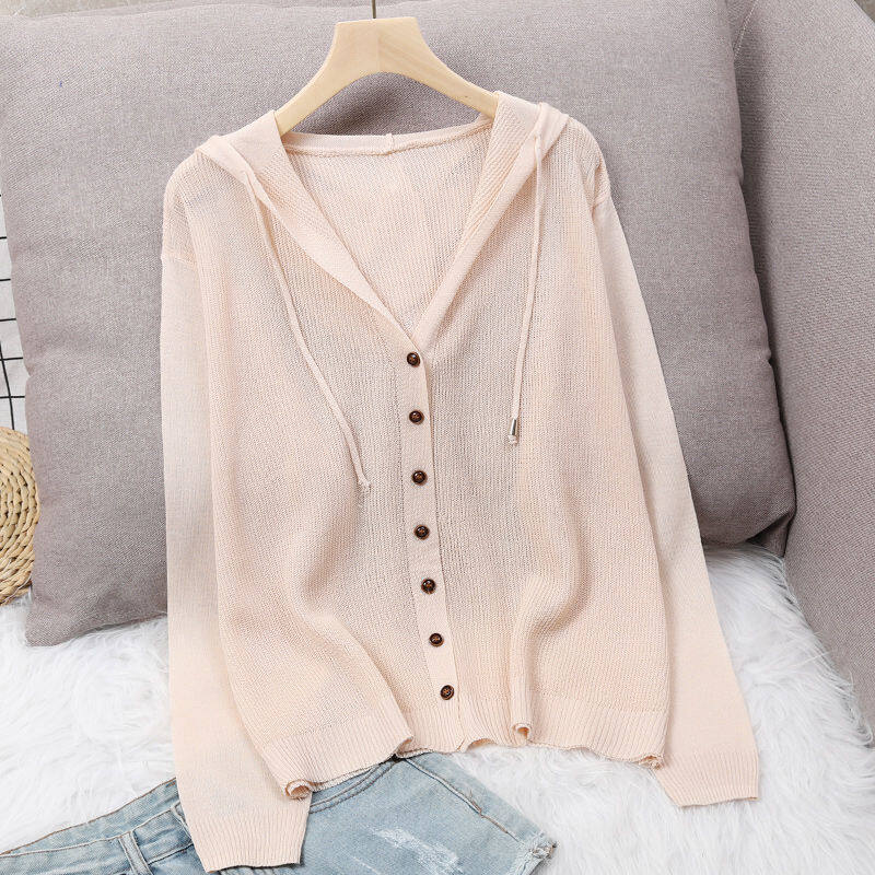 Áo Khoác Có Mũ Cho Nữ Áo Len, Áo Khoác Cardigan Dệt Kim V-Cổ Chống Nắng, Clothung