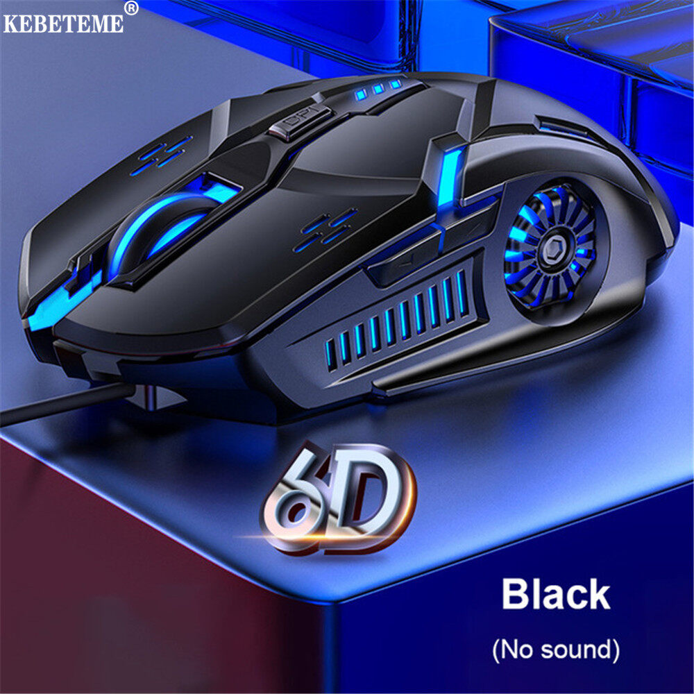 KEBETEME Chuột Chơi Game Chuột Không Tiếng Ồn Có Dây Chuột Máy Tính USB Đèn Nền LED DPI 6 Nút 4 Tốc Độ Cho Máy Vi Tính Máy Tính Xách Tay Chơi Game