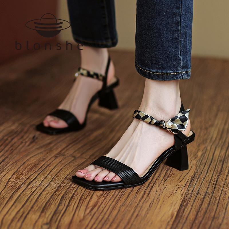 Blonshe Ankle Strap Heels Sandals For Women Fasion Korean Shoes For Women Mid Heels Sandals For Women Shoes For Women On 042404
