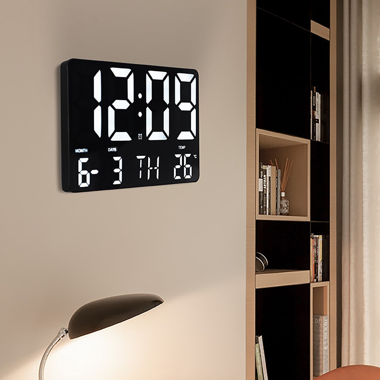 Đồng hồ treo tường led kỹ thuật số, hiển thị ngày và ngày nhiệt độ, đồng hồ điện tử có điều khiển từ xa, để trang trí nhà và phòng khách