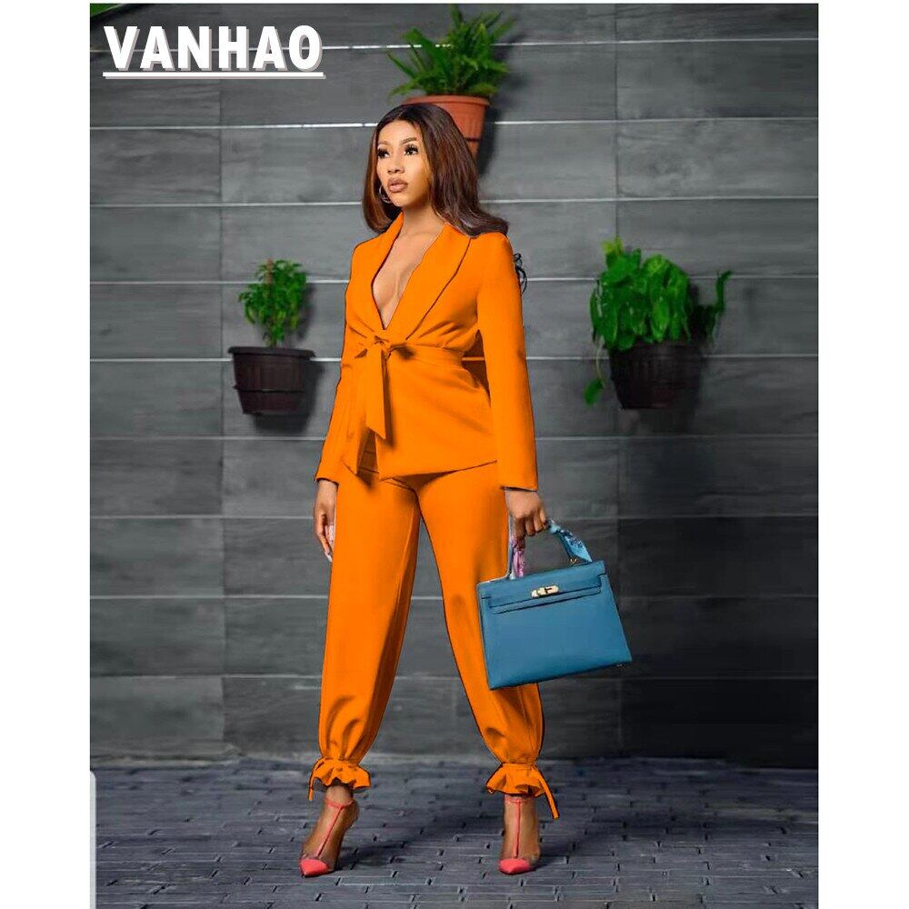 VANHAO Summer Outfits for Women 2023 Solid Color Casual Long Sleeve Lapel  Blazers Shorts Two Piece Set Wholesale Dropshipping