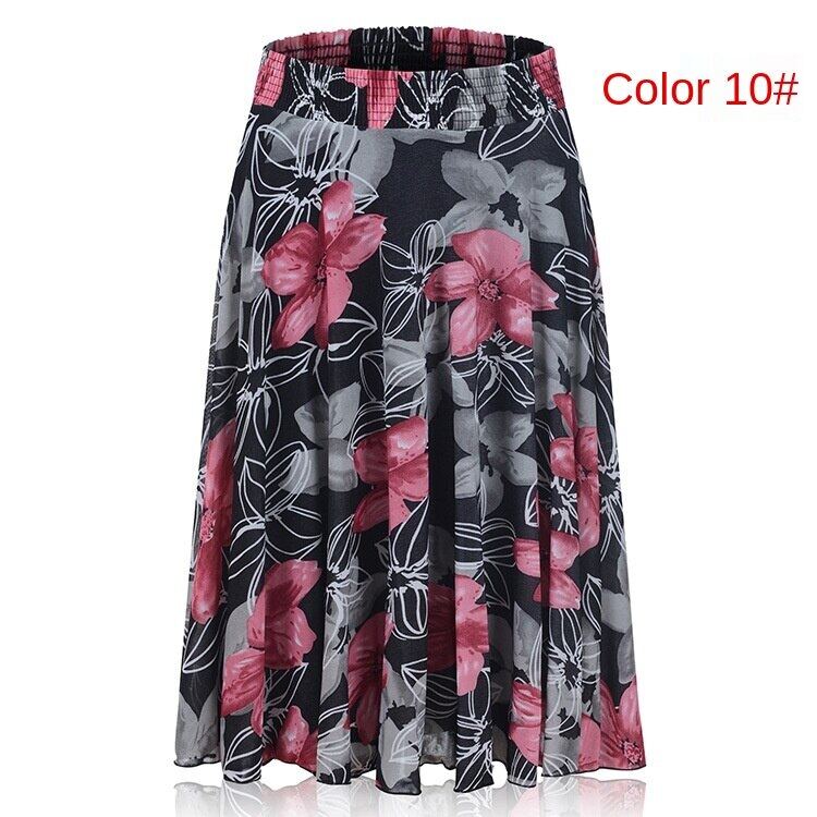 Middle-aged and elderly dancing dress women's summer skirt mid-length Mother's Ice Silk pleated skirt square dance skirt for the elderly