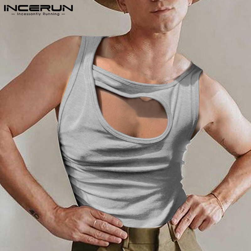 Incerun áo ba lỗ khoét lỗ không tay cho nam áo ba lỗ áo lót thể thao cơ bắp áo thun