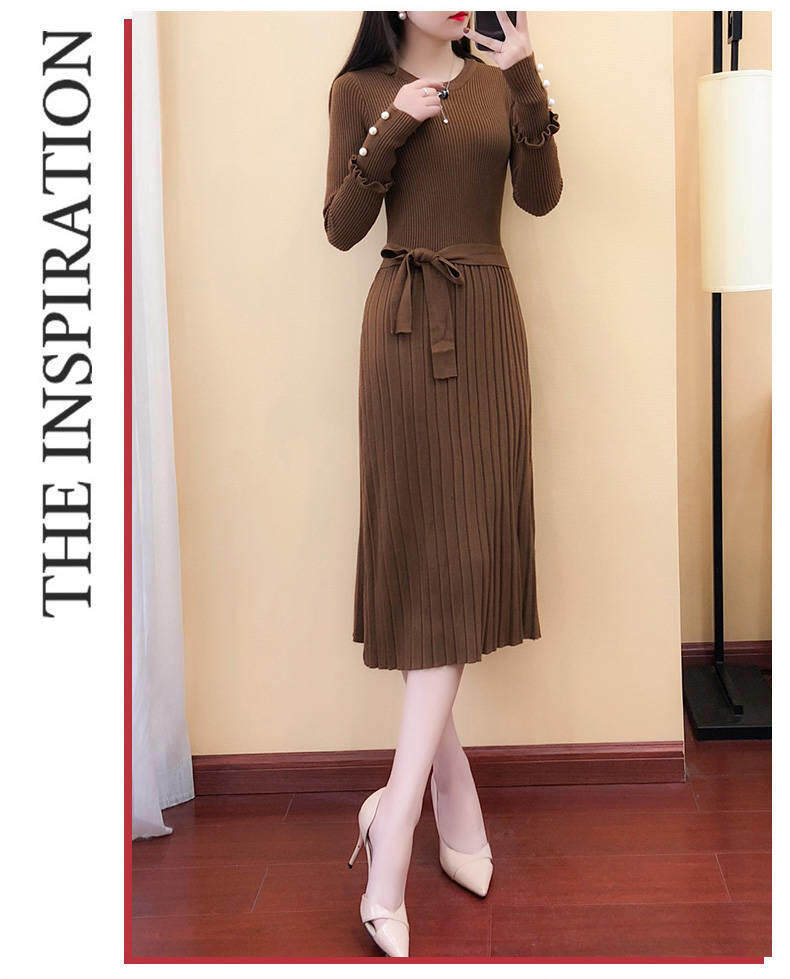 2020 spring new women's long knitted dress long sleeve sweater dress autumn and winter base wool skirt