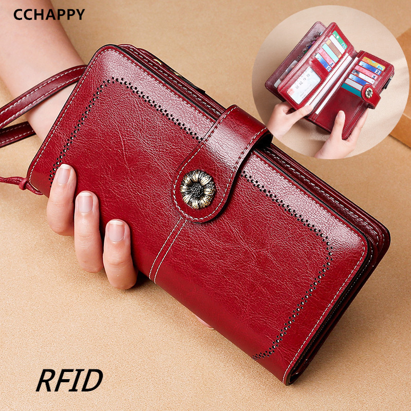 Ví da thật CCHAPPY dành cho nữ Chủ thẻ chống RFID dành cho nữ Ví dài có dung lượng lớn