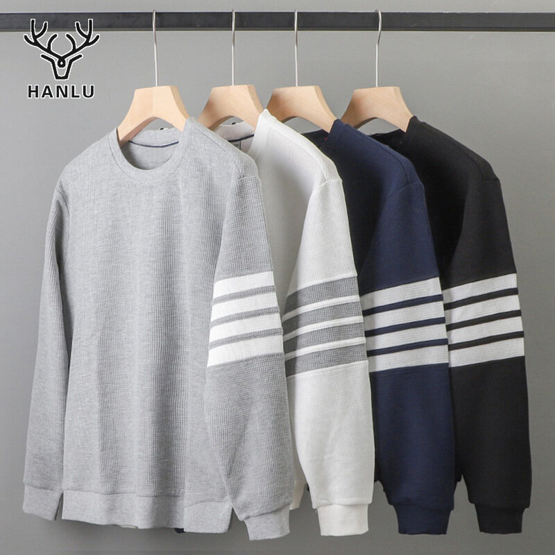 Hanlu Áo Nỉ Dài Tay Cổ Tròn Cho Nam Áo Thun Dài Tay Hình Bánh Quế Thời Trang Instagram Áo Dáng Rộng Đẹp Trai Cho Nam