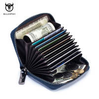 BULLCAPTAIN Top Layer Leather Card Holder Mens Multi Card Slot Coin Holder