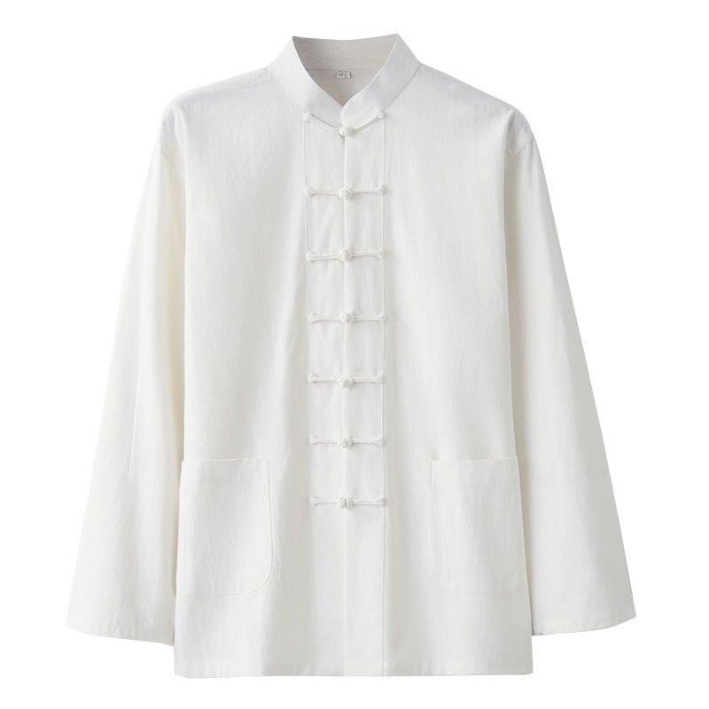 Outfit male elderly Chinese men's dad cotton blouse grandpa long sleeve shirt Chinese old clothes