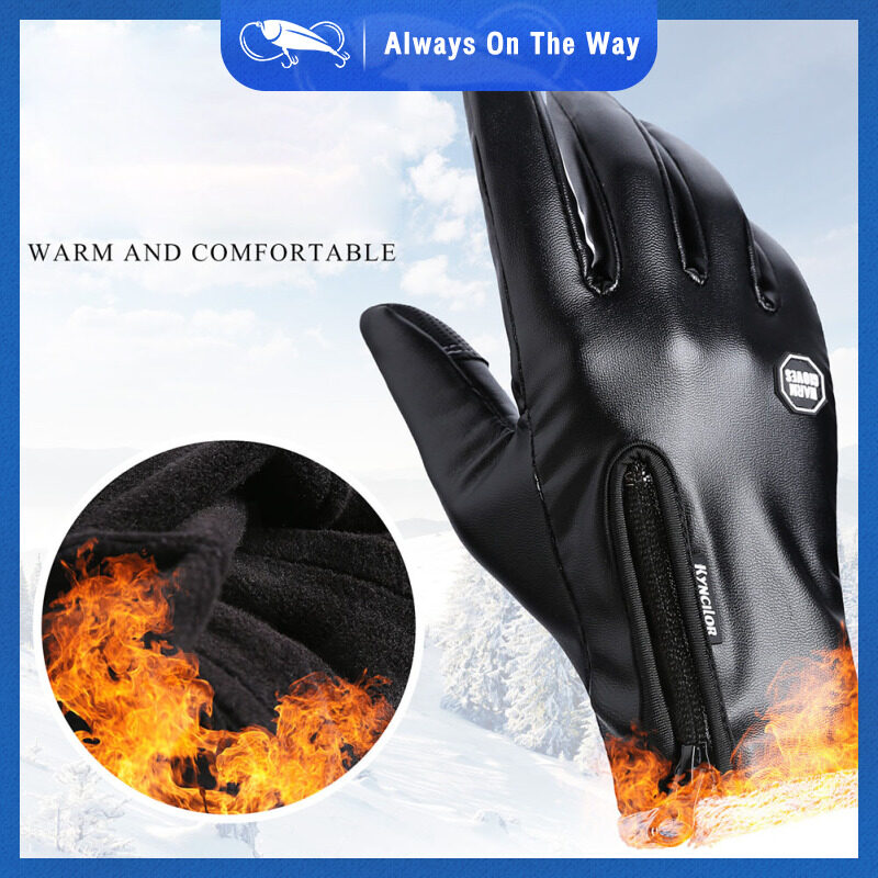 Outdoors Windproof Waterproof Leather Gloves for Women and Men Touch