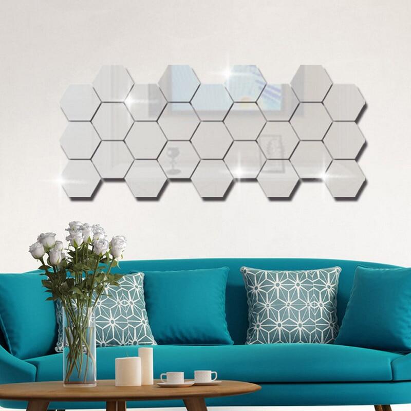 1/12 miếng dán tường gương acrylic hình lục giác 3d miếng dán trang trí tường nghệ thuật tự làm miếng dán trang trí gương phòng khách trang trí nhà cửa