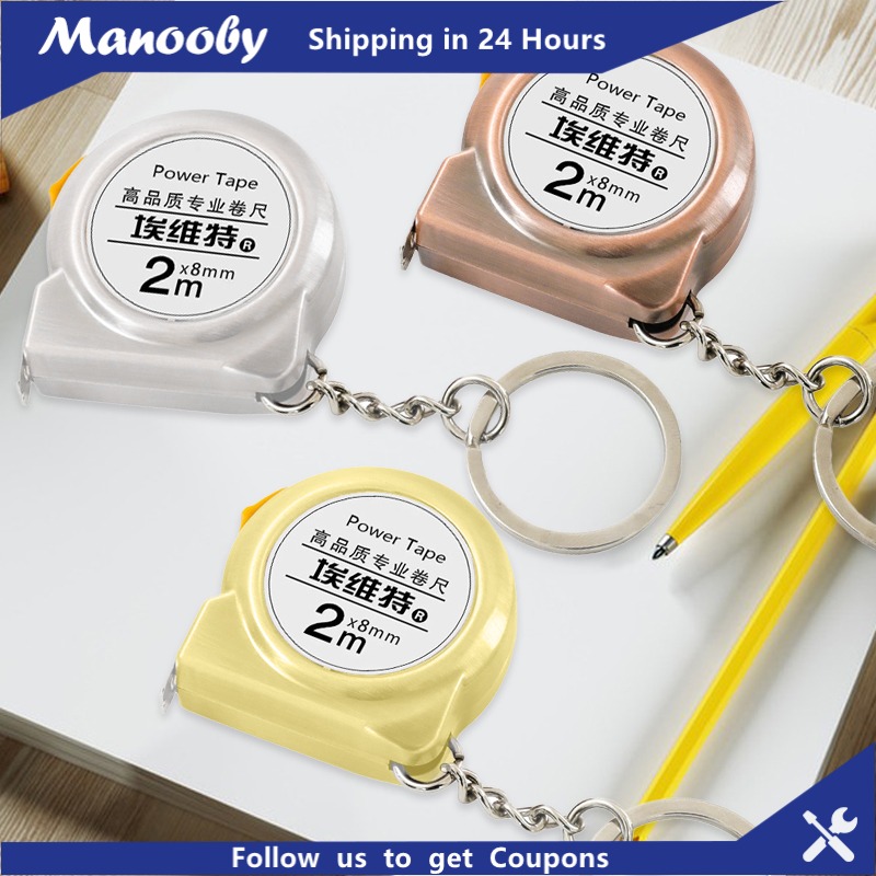 Manooby Móc khóa thước dây Mini 2 M móc thước dây gia dụng nhỏ gọn tiện lợi thước dây dễ thương có độ chính xác nhỏ cao