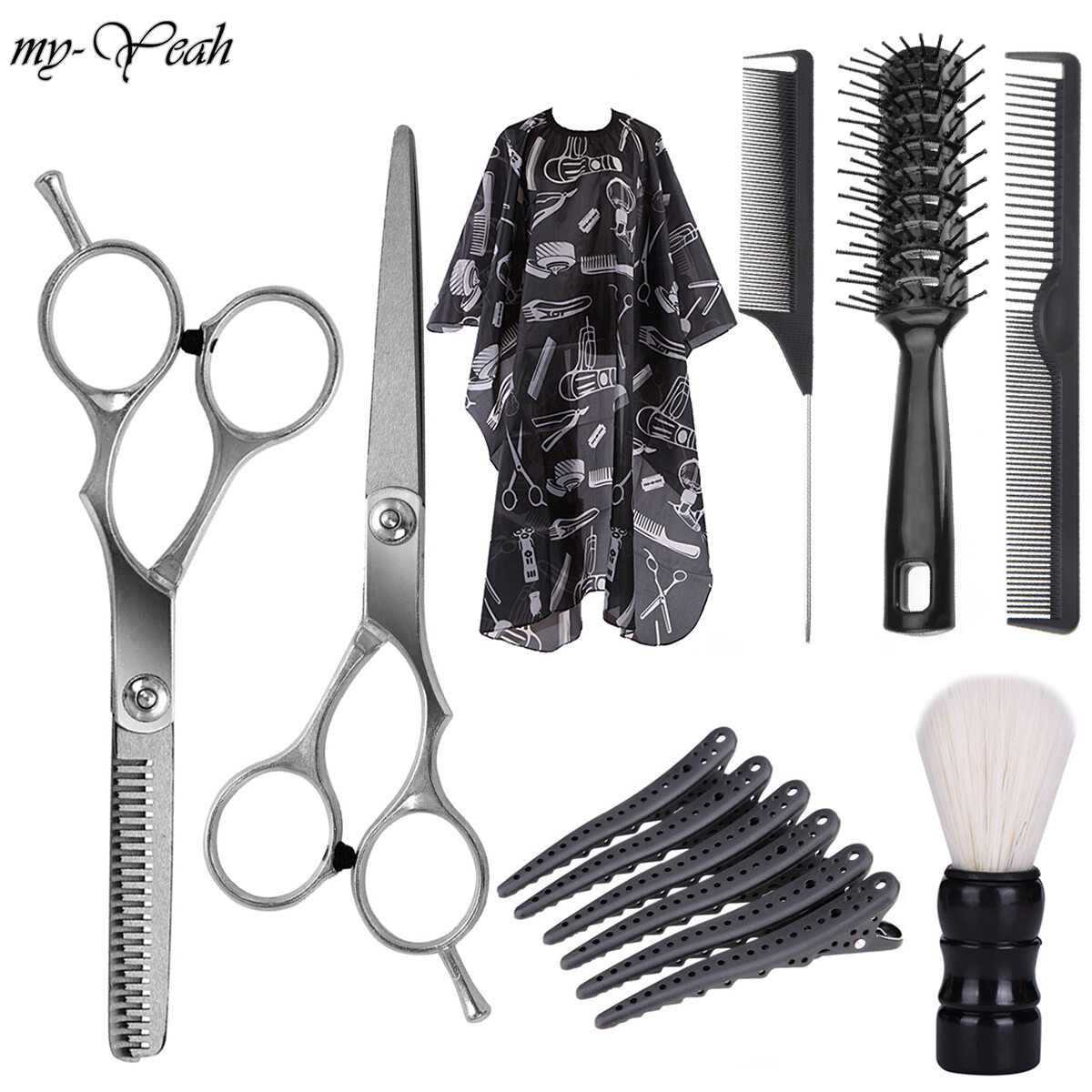 myyeah Bộ dụng cụ cắt tóc chuyên nghiệp gồm lược, kéo và áo choàng dùng trong salon - INTL