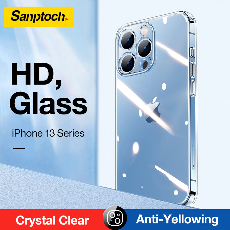 Sanptoch HD Diamond Glass Clear Case For iPhone 11 / 12 / 13 / 14 Pro Max Slim Thin Cover For iPhone 14Plus 13Mini Full Camera Lens Protector Shockproof Casing