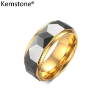 Kemstone 8mm thép vonfram vàng đen mạ bạc vòng cho nam giới