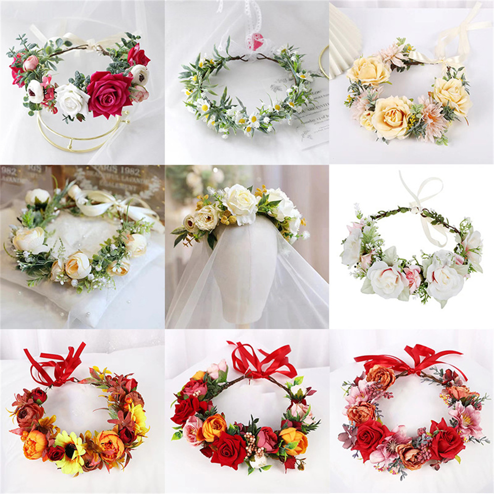 Phụ kiện cài tóc cho phụ nữ cho ngọc trai cho bé gái mũ sắt Mori retro vòng hoa cô dâu bện hoa hồng Headband phụ nữ Mũ