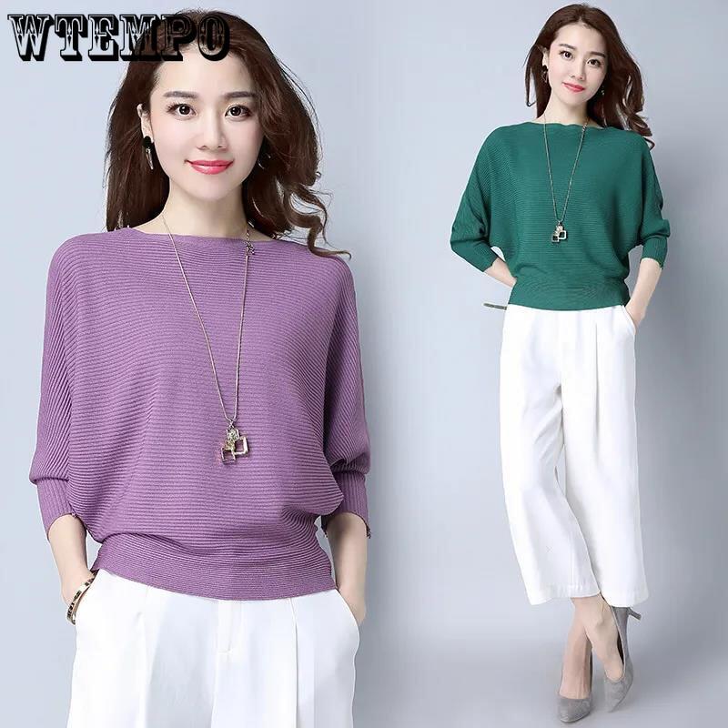 Áo len dệt kim cho nữ áo len chui đầu cổ xẻ tay cánh dơi áo dệt kim màu trơn xuân thu áo len nữ bán buôn
