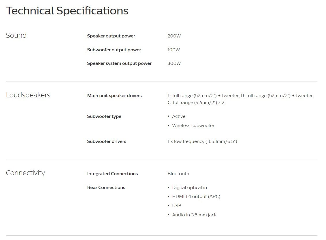 Philips HTL3320 Sound bar Speaker Bluetooth USB MP3 Wireless