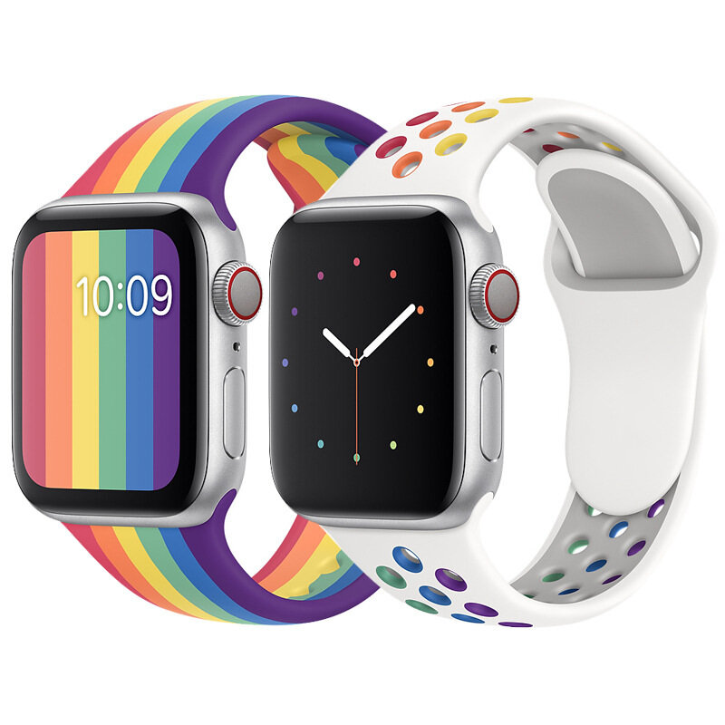 Pride phiên bản dây đeo sillicon cho đồng hồ Apple siêu 49mm 38mm 40mm 41mm 42mm 44mm 45mm vòng tay thể thao đầy màu sắc cho đồng hồ Apple dòng 9 8 7 se 6 5 4 3 2 1 dây đeo cầu vồng