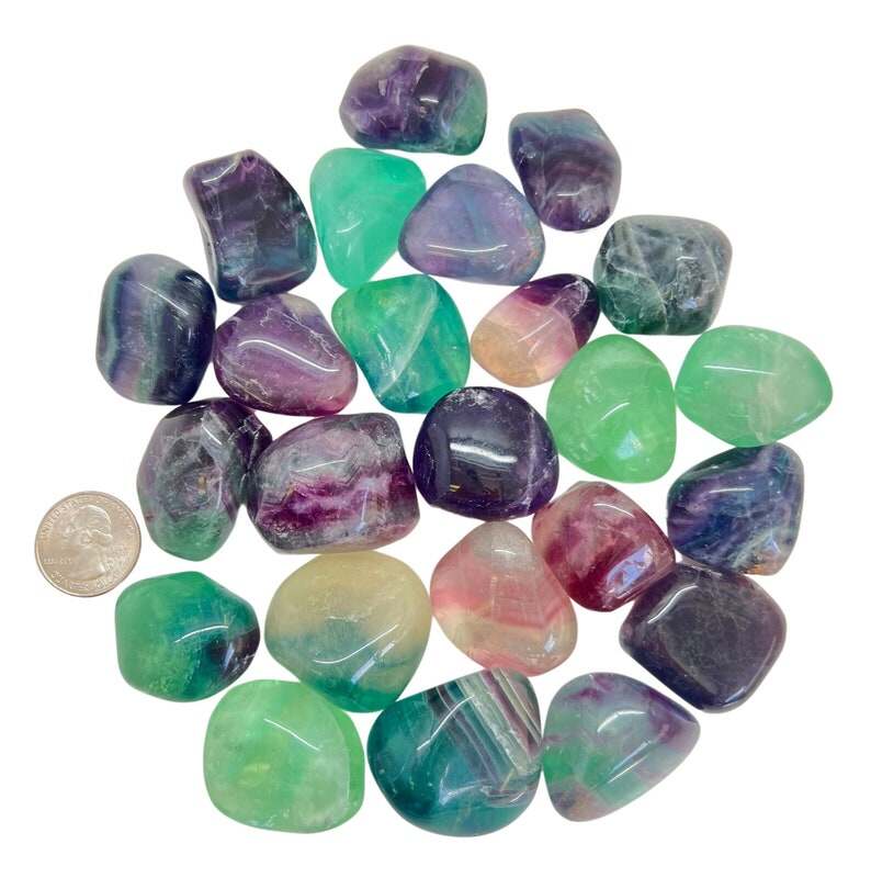 Rainbow Fluorite Crystal Rainbow Fluorite tumbled stones - healing crystals and stones - Raw Rainbow