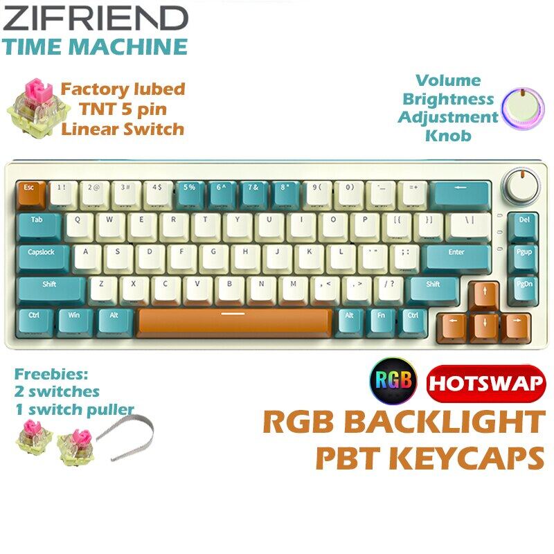 Mini Bàn Phím Cơ 68 Phím PBT RGB Có Dây bluetooth không dây 2.4Ghz Hot Swappable 65% 60% Chơi Game B