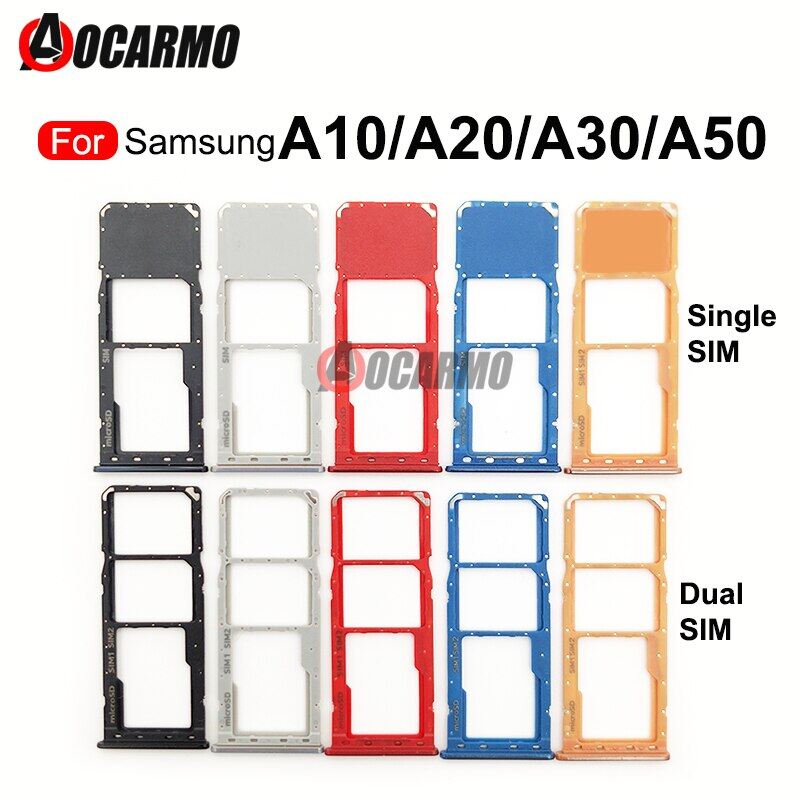 Aocarmo khay thẻ sim đầu đọc sd chủ cho thích hợp cho samsung galaxy a10 a105f a20 a205f a30 a305f a50 a505f khay thẻ sim khe cắm chủ