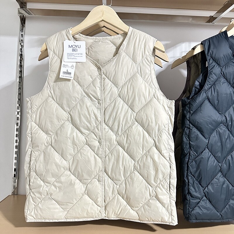 Uniqlo mới Off mùa mới u-family mùa thu và mùa đông phụ nữ cao cấp mỏng nhẹ Áo phao gile xách tay vest v-cổ Áo khoác lông vũ đích thực